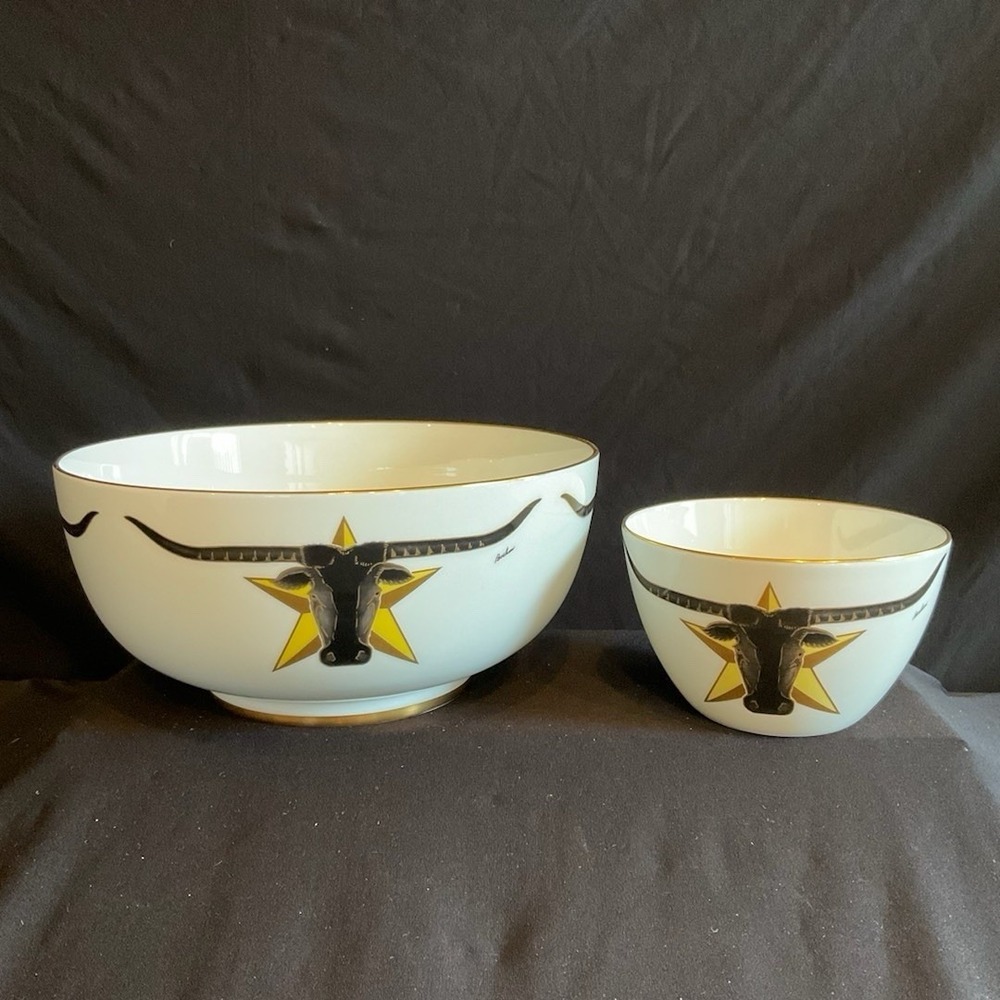 1986 Boehm Texas Longhorns 150th Anniversary Commemorative Bowl Set of‎ 2 Gold
